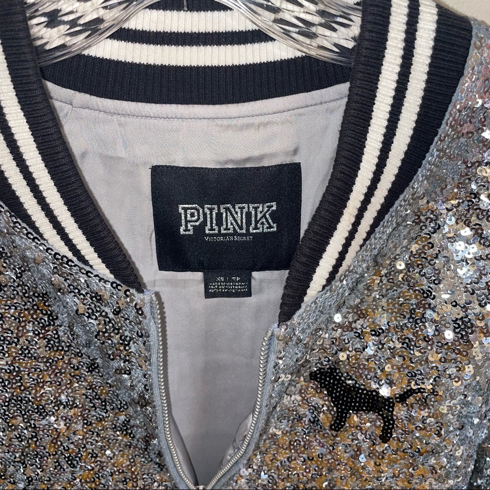 Limited Edition Silver Sequin Victoria’s Secret PINK Bomber Jacket - Picture 4 of 5